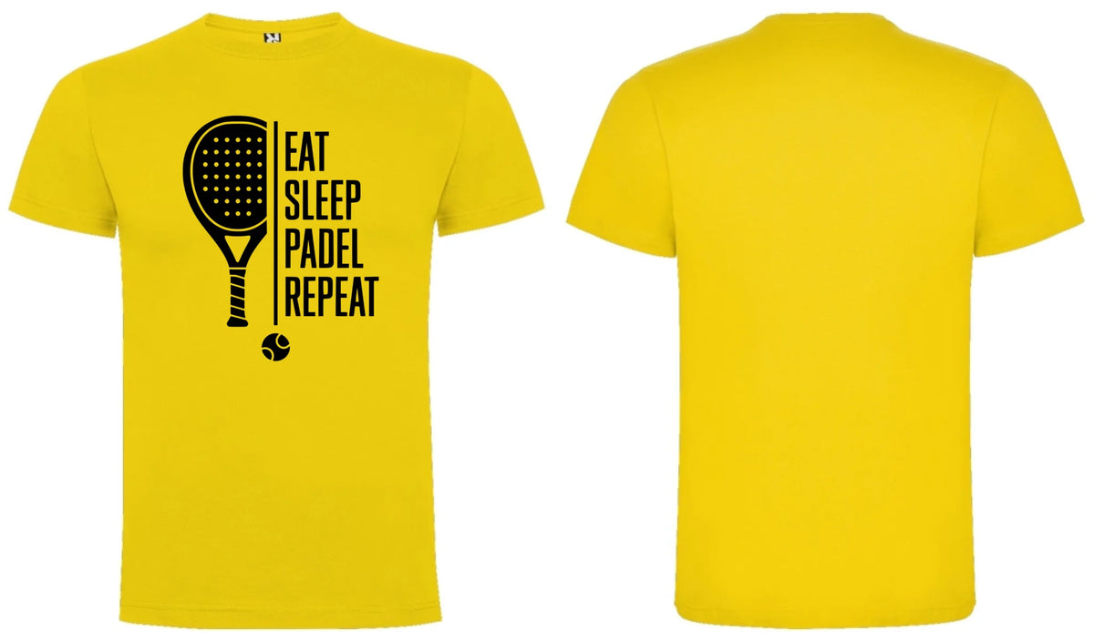 PÁNSKÉ TRIČKO PADEL EAT SLEEP REPEAT s možností personalizace dopředu motiv a na záda vlastní potisk Žlutá