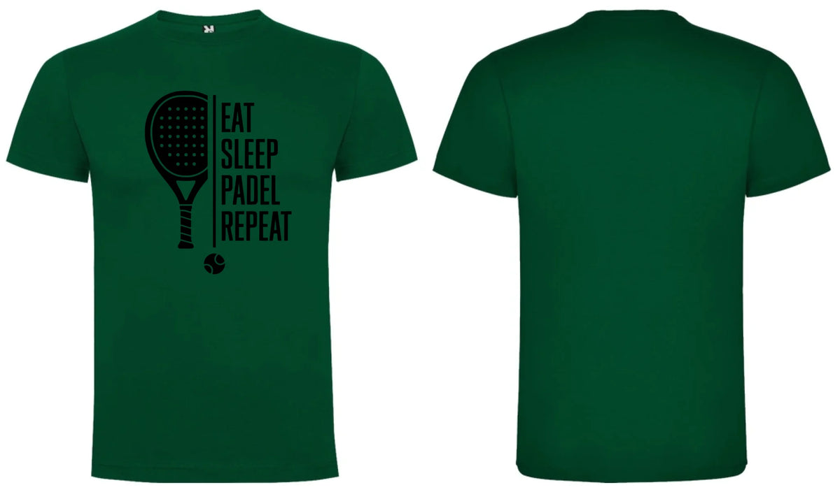 PÁNSKÉ TRIČKO PADEL EAT SLEEP REPEAT s možností personalizace dopředu motiv a na záda vlastní potisk Tmavě zelená