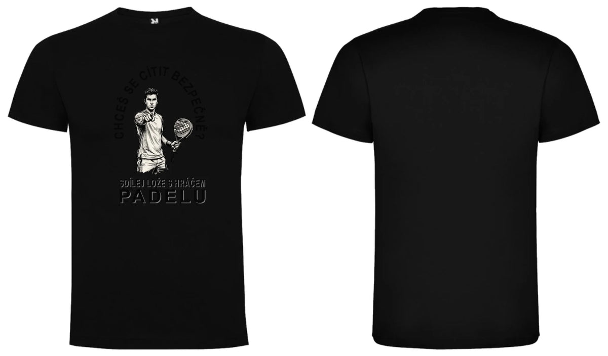 PÁNSKÉ TRIČKO PADEL SDÍLEJ LOŽE s možností personalizace motiv dopředu a na záda vlastní potisk Černá