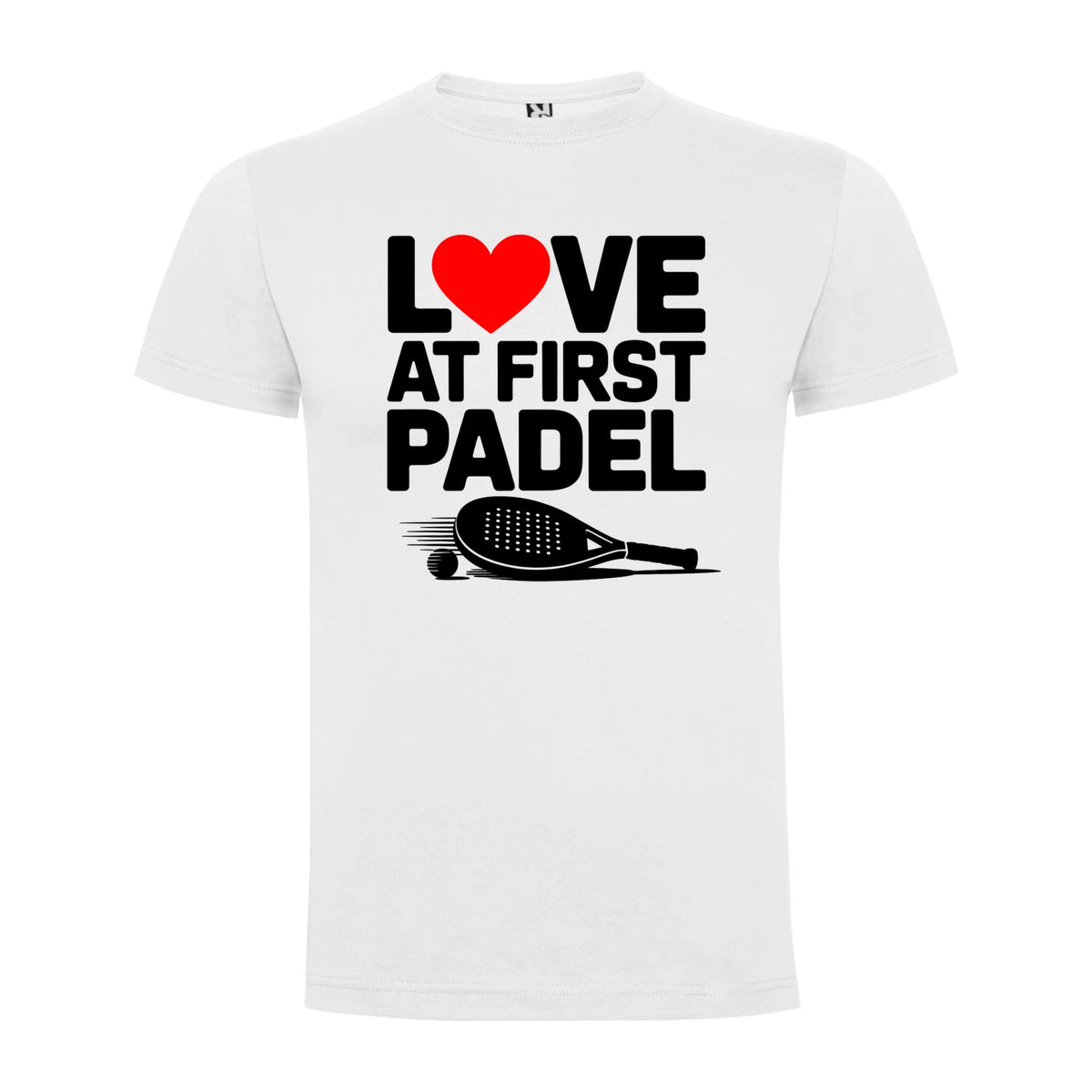 PÁNSKÉ TRIČKO LOVE AT FIRST PADEL s možností dotisku jména, čísla, obrázku jen motiv dopředu Bílá