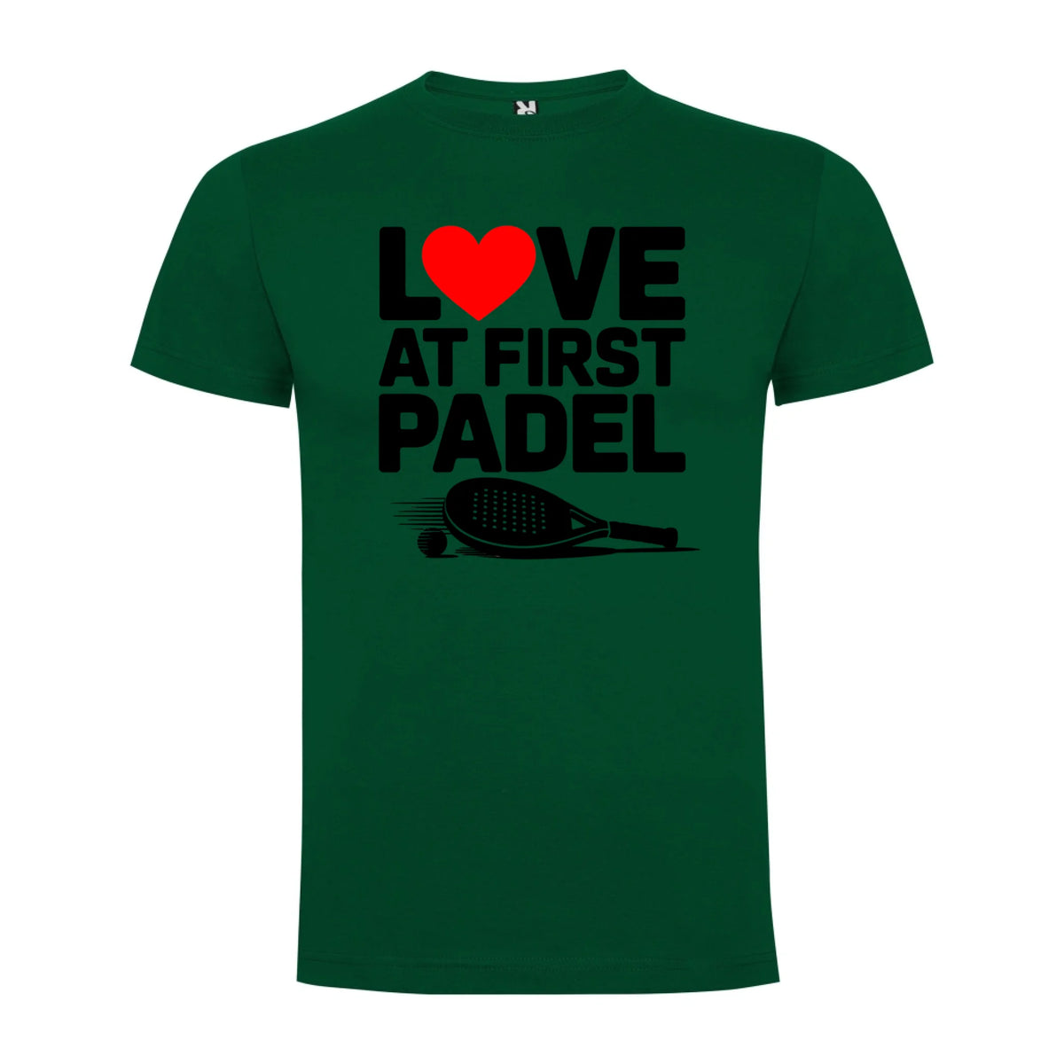PÁNSKÉ TRIČKO LOVE AT FIRST PADEL s možností dotisku jména, čísla, obrázku jen motiv dopředu Tmavě zelená