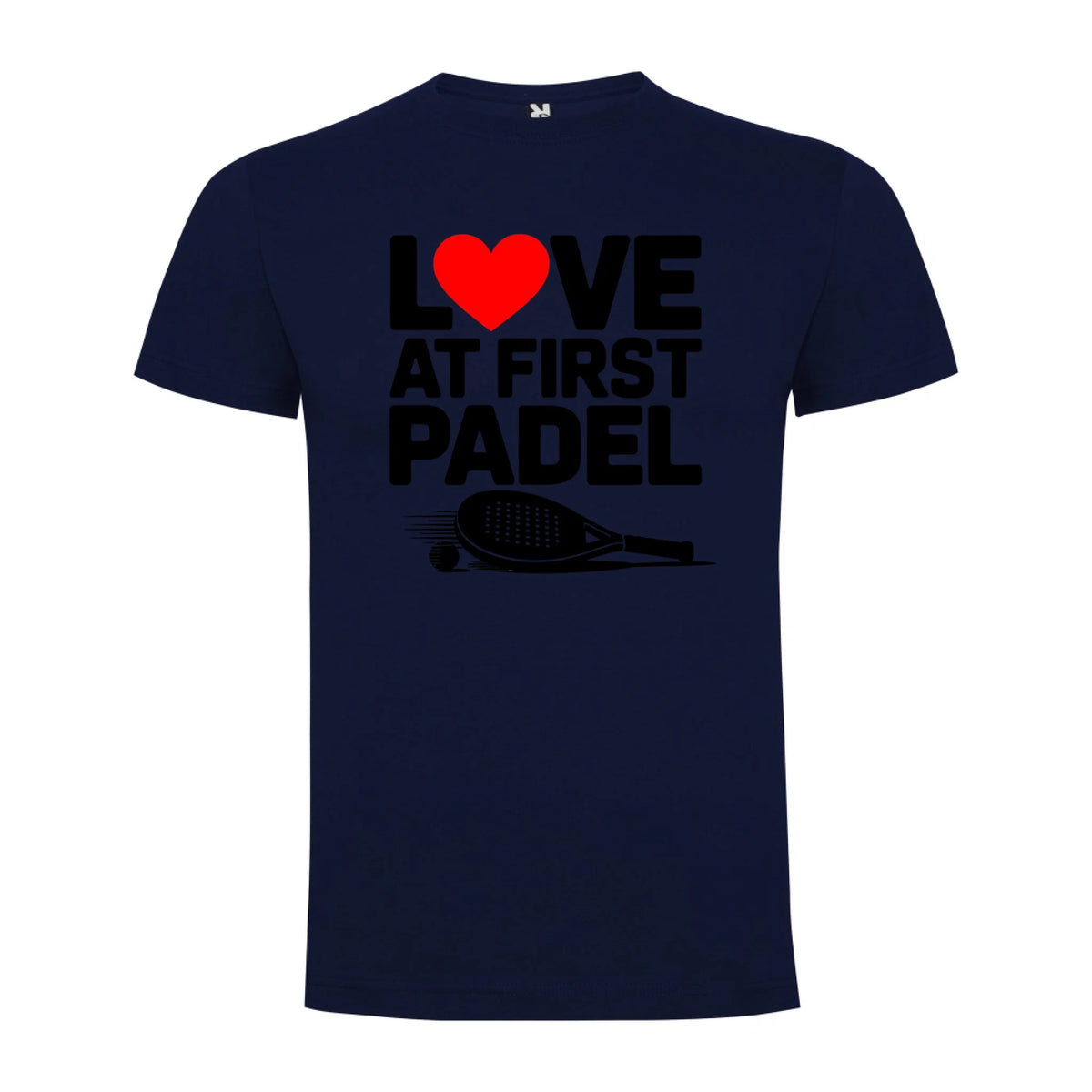 PÁNSKÉ TRIČKO LOVE AT FIRST PADEL s možností dotisku jména, čísla, obrázku jen motiv dopředu Námořnická modrá