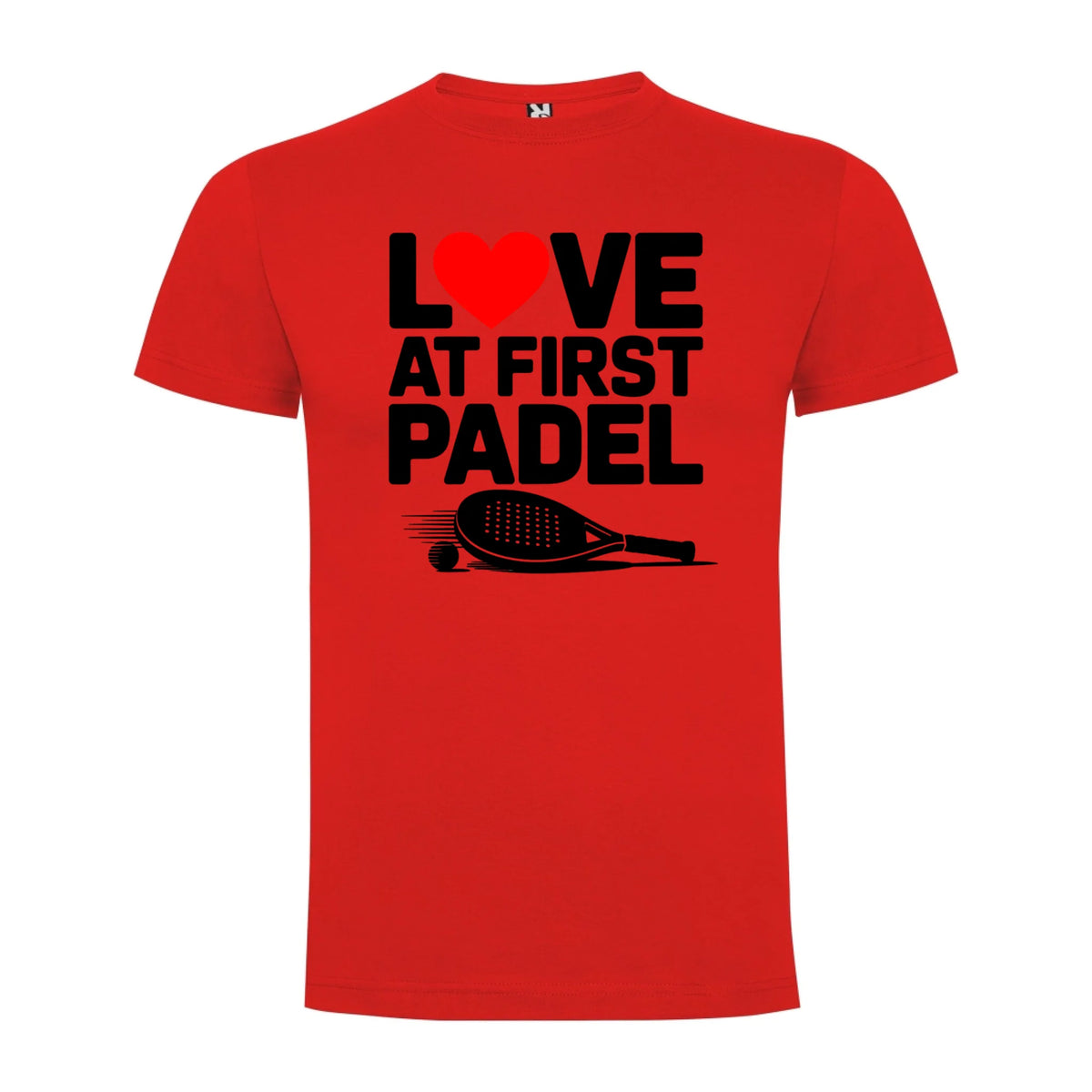 PÁNSKÉ TRIČKO LOVE AT FIRST PADEL s možností dotisku jména, čísla, obrázku jen motiv dopředu Červená