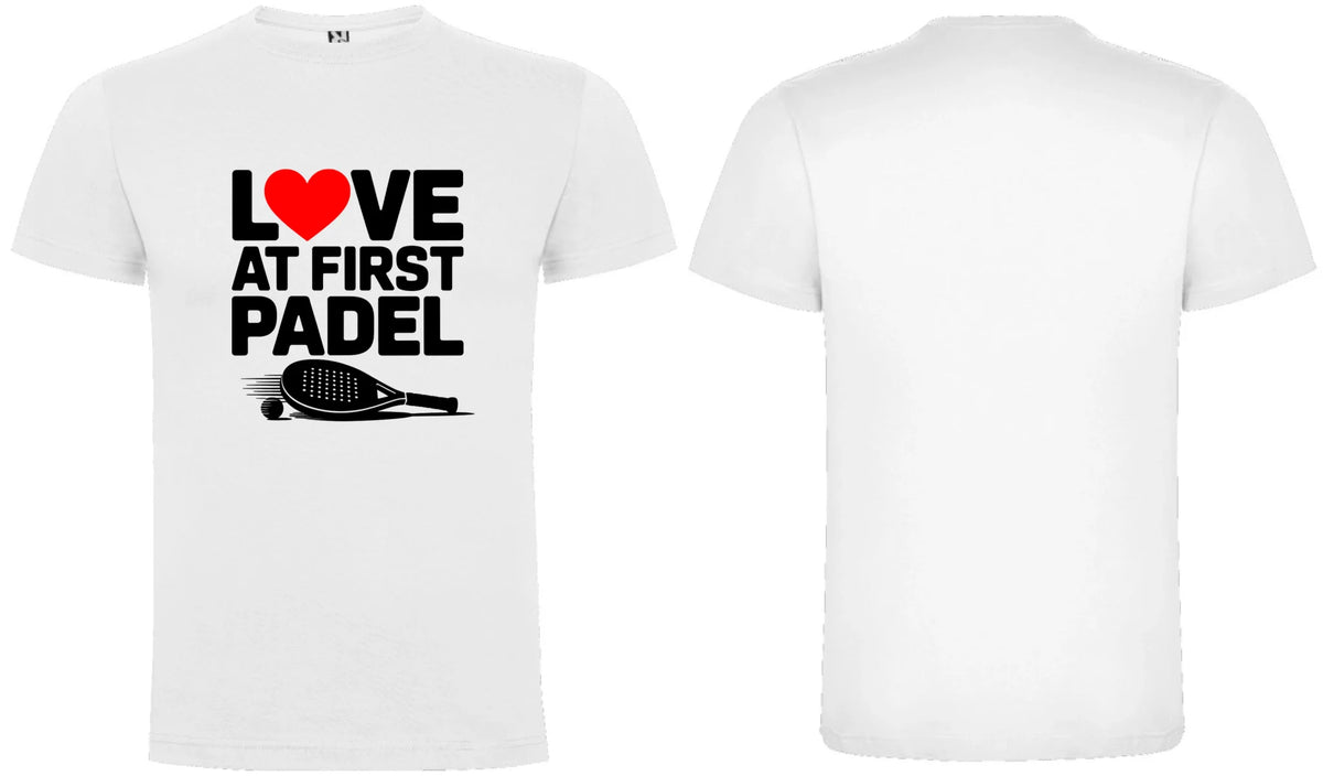 PÁNSKÉ TRIČKO LOVE AT FIRST PADEL s možností dotisku jména, čísla, obrázku motiv dopředu a na záda vlastní potisk Bílá