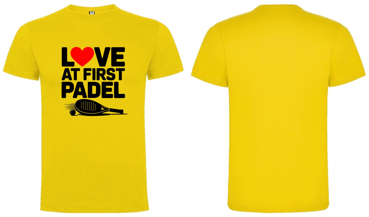 PÁNSKÉ TRIČKO LOVE AT FIRST PADEL s možností dotisku jména, čísla, obrázku motiv dopředu a na záda vlastní potisk Žlutá