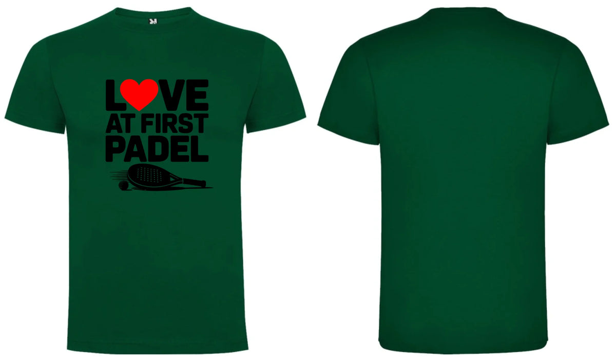 PÁNSKÉ TRIČKO LOVE AT FIRST PADEL s možností dotisku jména, čísla, obrázku motiv dopředu a na záda vlastní potisk Tmavě zelená