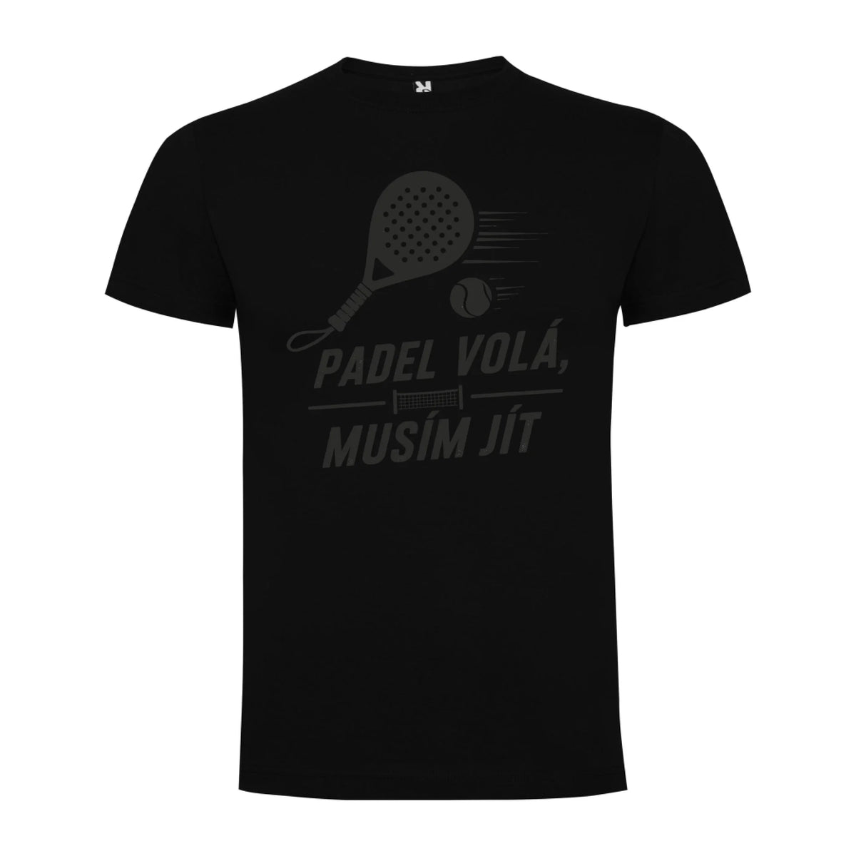 PÁNSKÉ TRIČKO PADEL VOLÁ s možností dotisku jména, čísla, obrázku jen motiv dopředu Černá