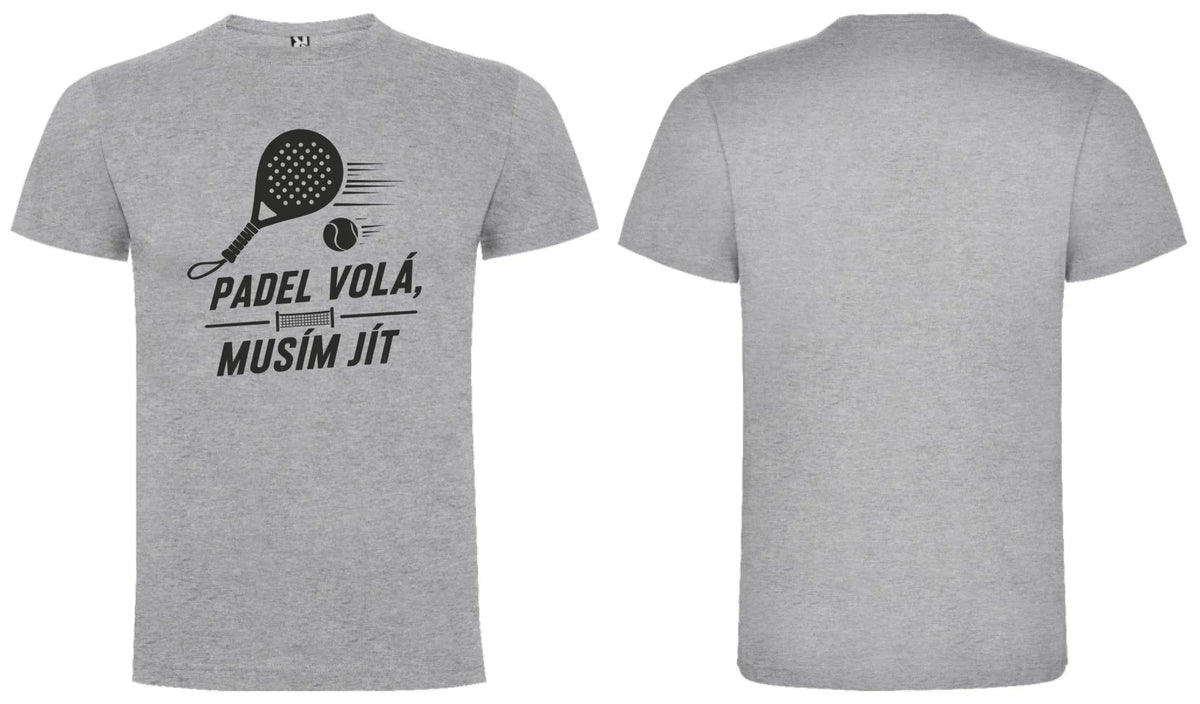 PÁNSKÉ TRIČKO PADEL VOLÁ s možností dotisku jména, čísla, obrázku motiv dopředu a na záda vlastní potisk Melír
