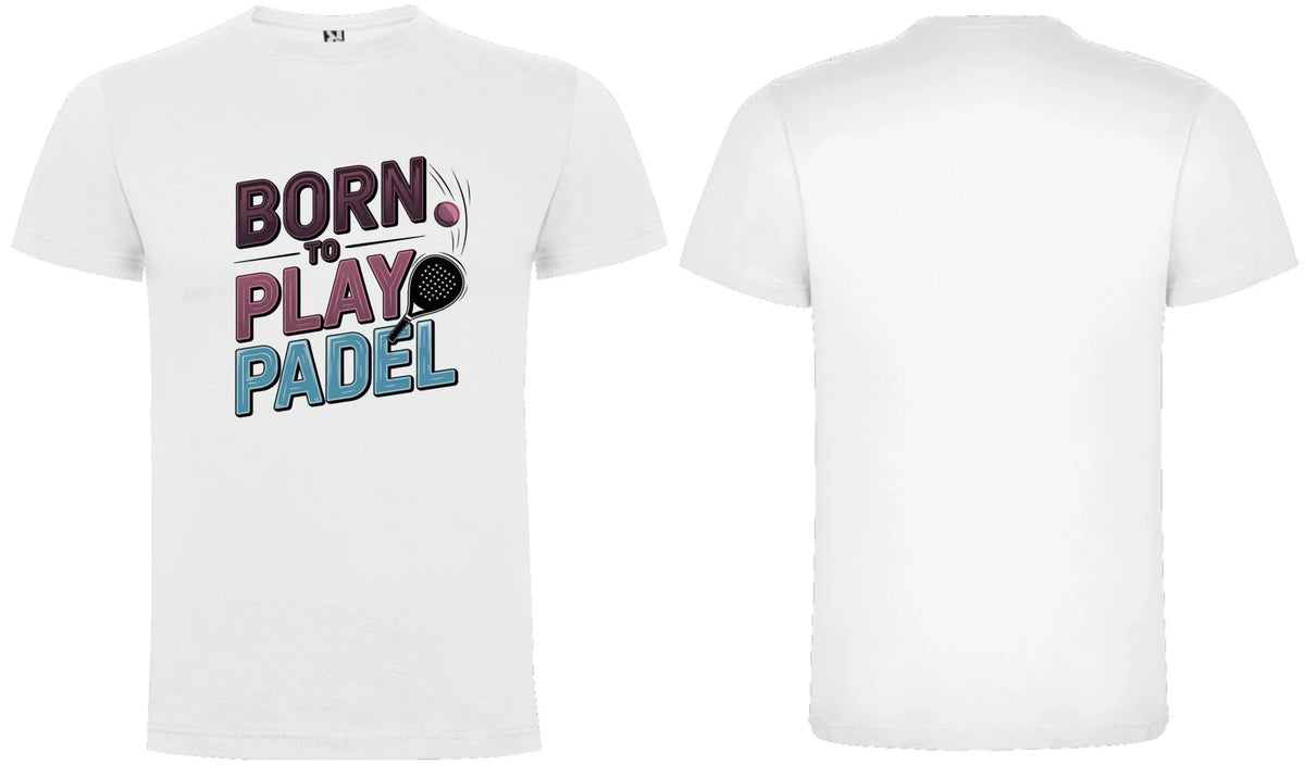 PÁNSKÉ TRIČKO BORN TO PLAY PADEL možnost dotisku jména, čísla, obrázku motiv dopředu a vlastní potisk na záda Bílá