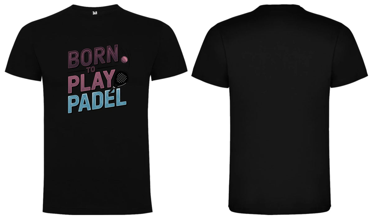 PÁNSKÉ TRIČKO BORN TO PLAY PADEL možnost dotisku jména, čísla, obrázku motiv dopředu a vlastní potisk na záda Černá