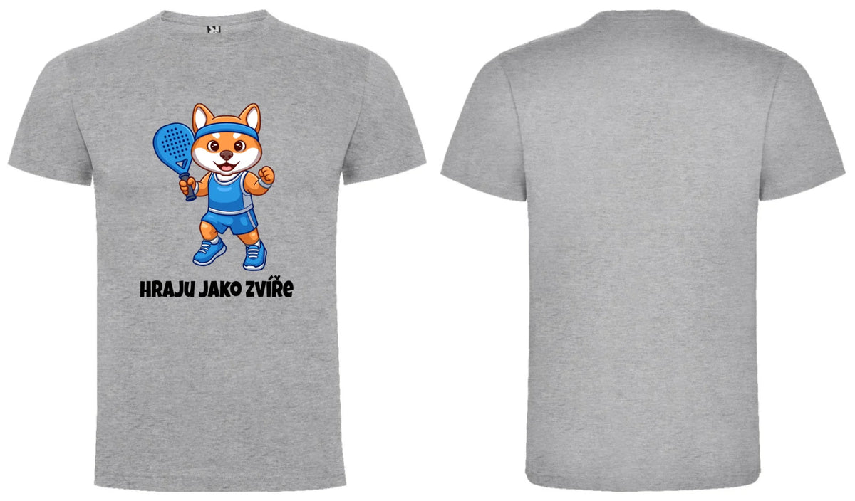 PÁNSKÉ TRIČKO PADEL HRAJU JAKO ZVÍŘE výběr ze 3 obrázků, možnost personalizace motiv dopředu a na záda vlastní potisk Melír