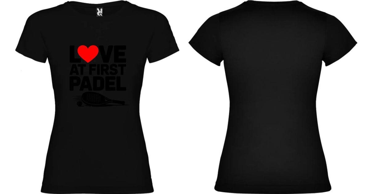 DÁMSKÉ TRIČKO LOVE AT FIRST PADEL s možností personalizace motiv dopředu a na záda vlastní potisk Černá