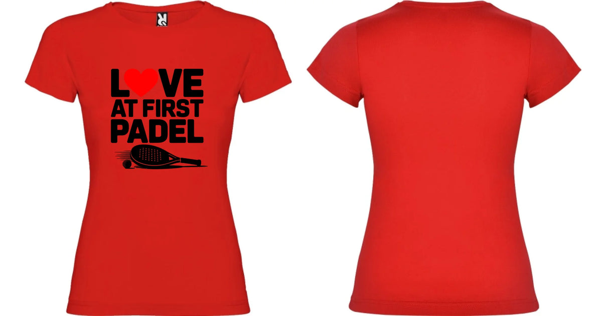 DÁMSKÉ TRIČKO LOVE AT FIRST PADEL s možností personalizace motiv dopředu a na záda vlastní potisk Červená