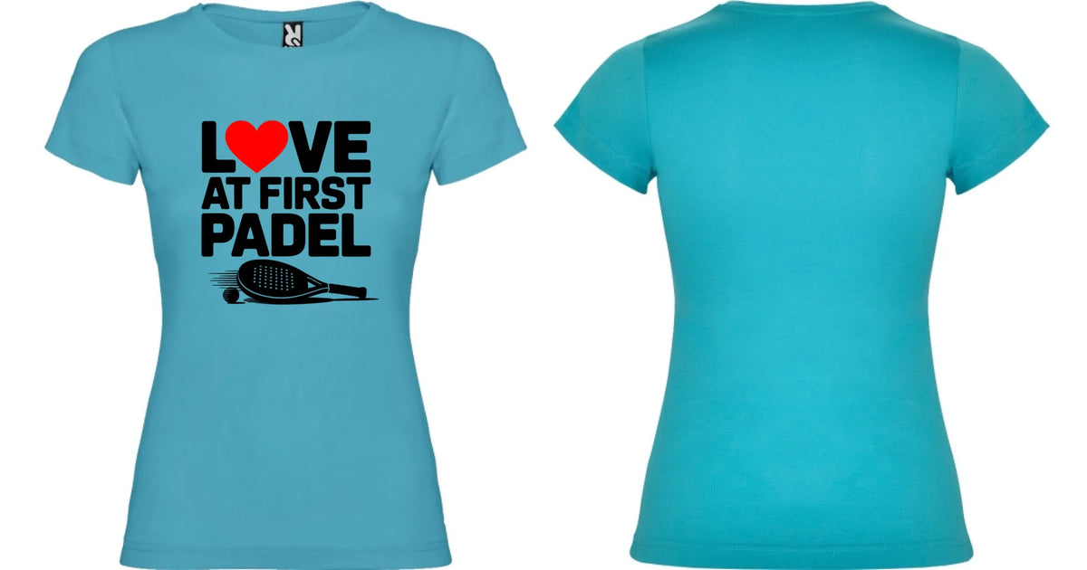 DÁMSKÉ TRIČKO LOVE AT FIRST PADEL s možností personalizace motiv dopředu a na záda vlastní potisk Tyrkysová