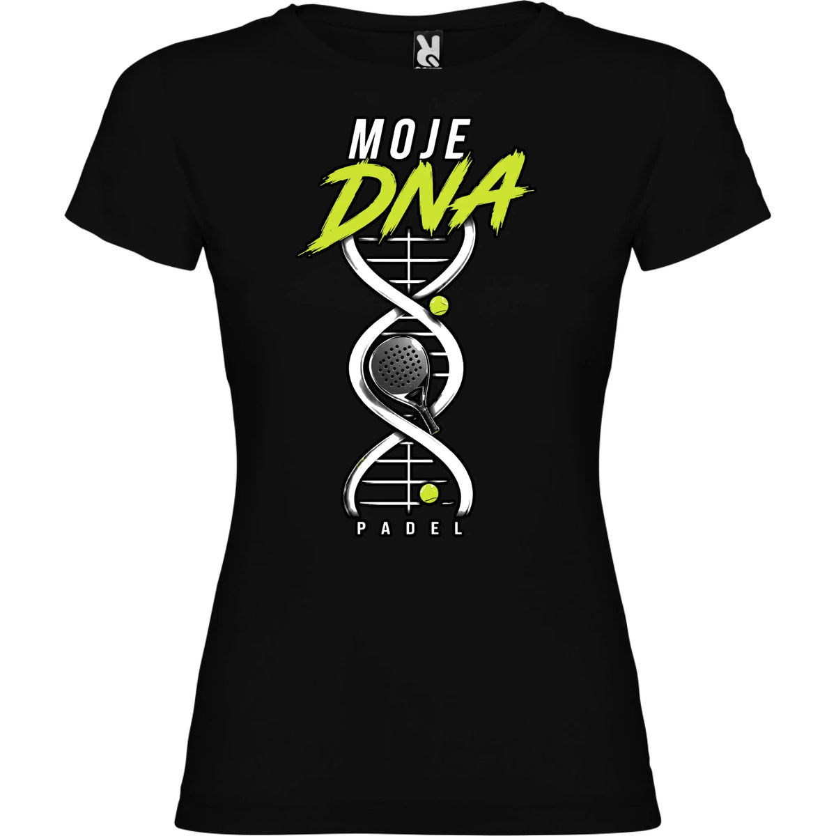 DÁMSKÉ TRIČKO PADEL MOJE DNA s možností dotisku jména, čísla, obrázku jen motiv dopředu Černá