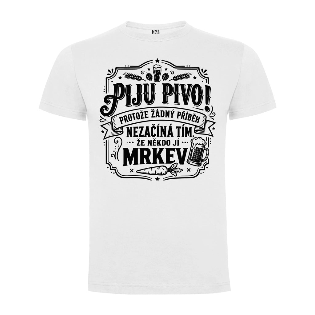 PÁNSKÉ TRIČKO PIVO PŘÍBĚH s možností dotisku jména, čísla, obrázku jen motiv dopředu Bílá