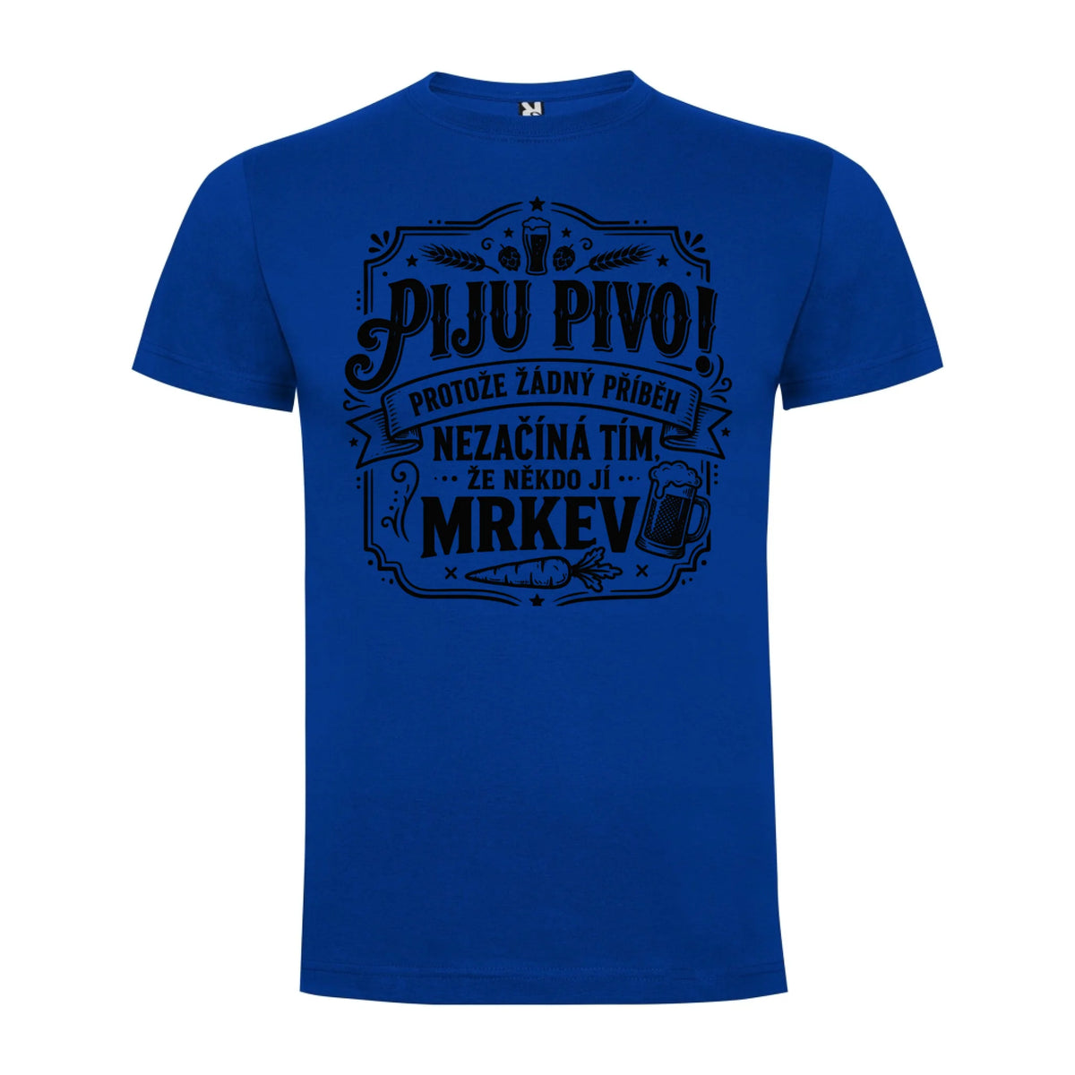 PÁNSKÉ TRIČKO PIVO PŘÍBĚH s možností dotisku jména, čísla, obrázku jen motiv dopředu Modrá