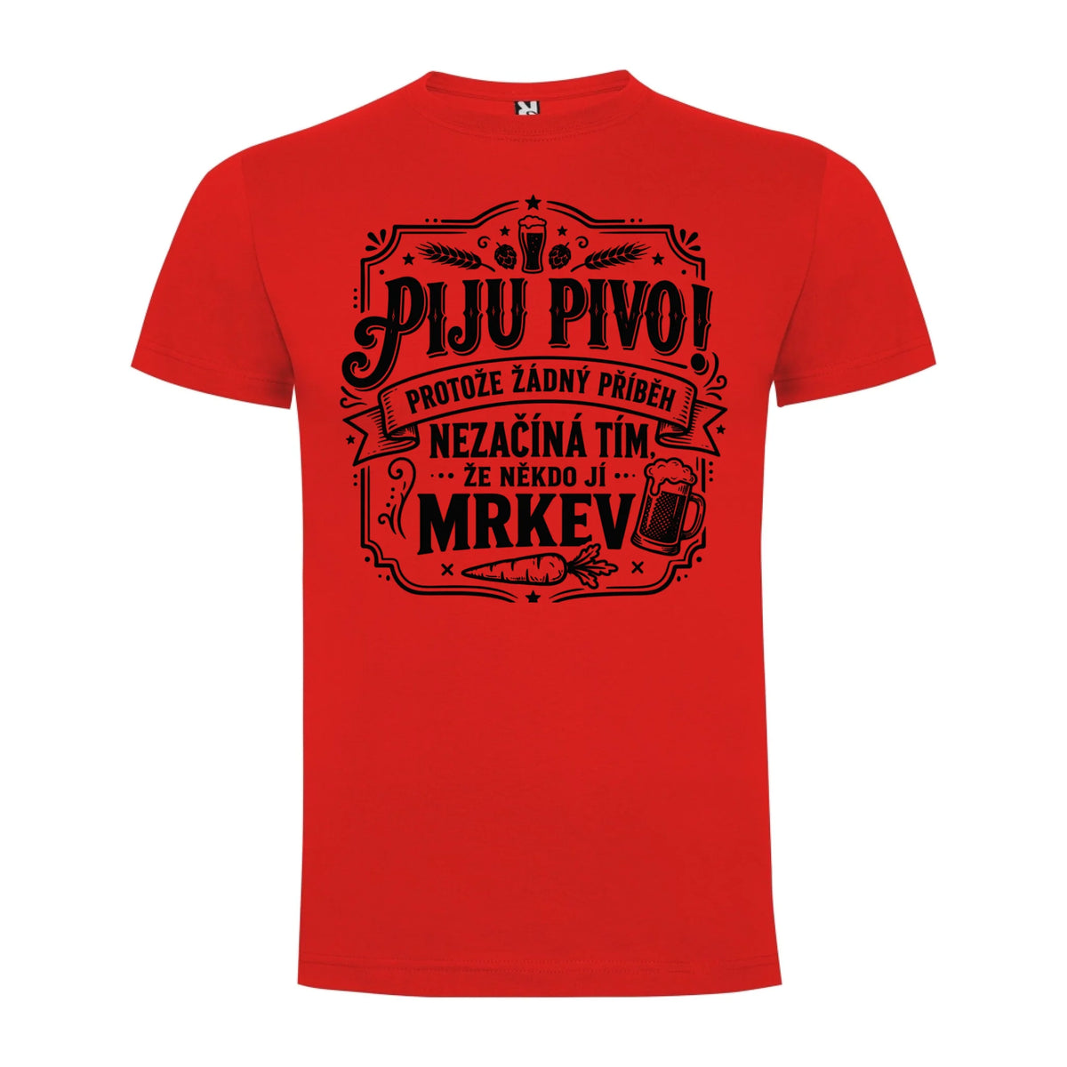 PÁNSKÉ TRIČKO PIVO PŘÍBĚH s možností dotisku jména, čísla, obrázku jen motiv dopředu Červená