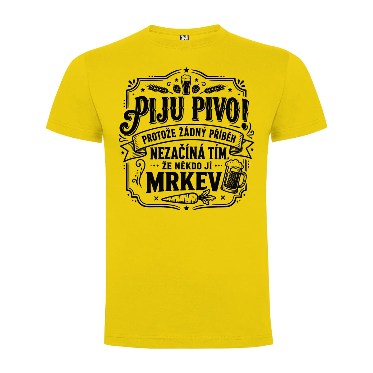 PÁNSKÉ TRIČKO PIVO PŘÍBĚH s možností dotisku jména, čísla, obrázku jen motiv dopředu Žlutá