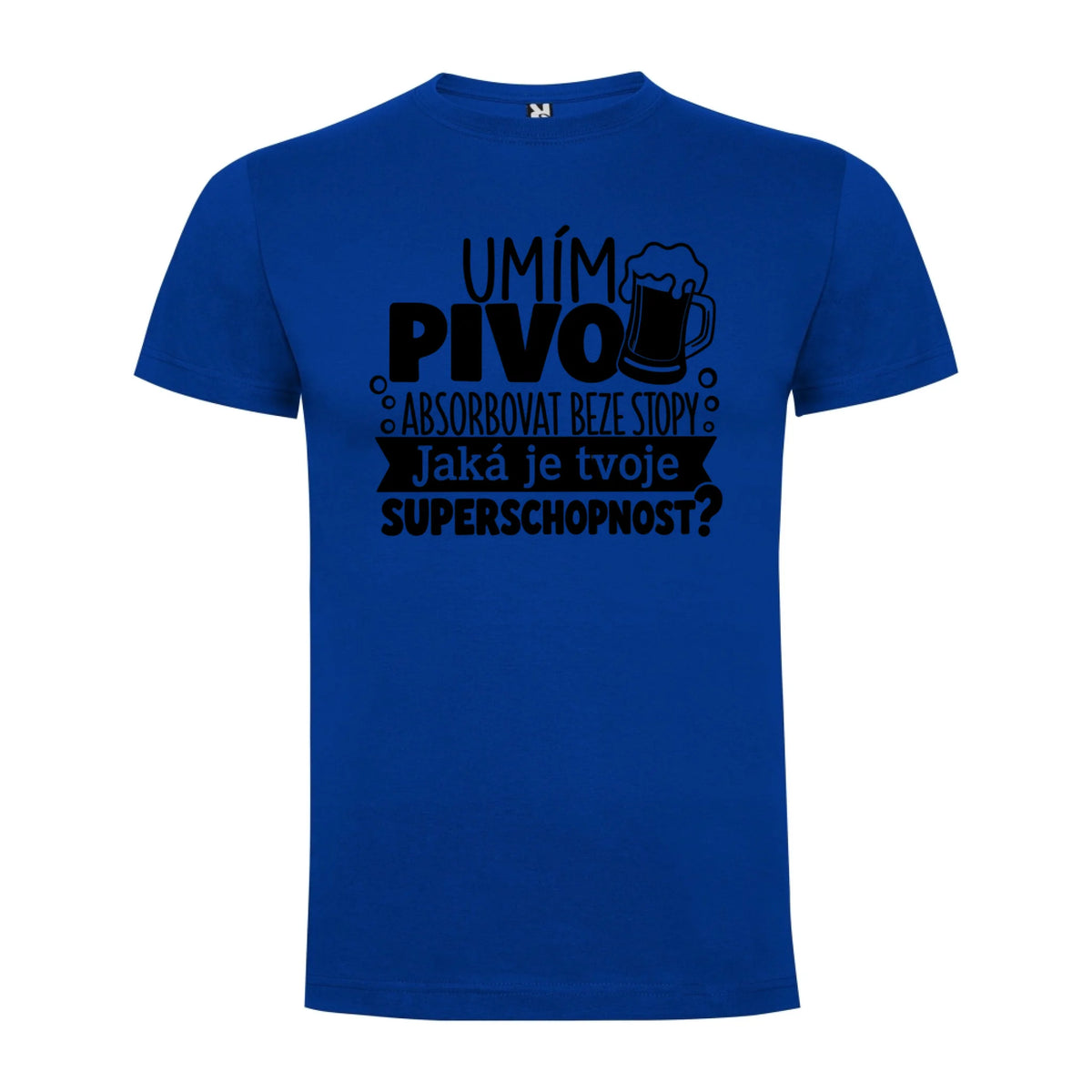 PÁNSKÉ TRIČKO PIVO SUPERSCHOPNOST s možností dotisku jména, čísla, obrázku jen motiv dopředu Modrá