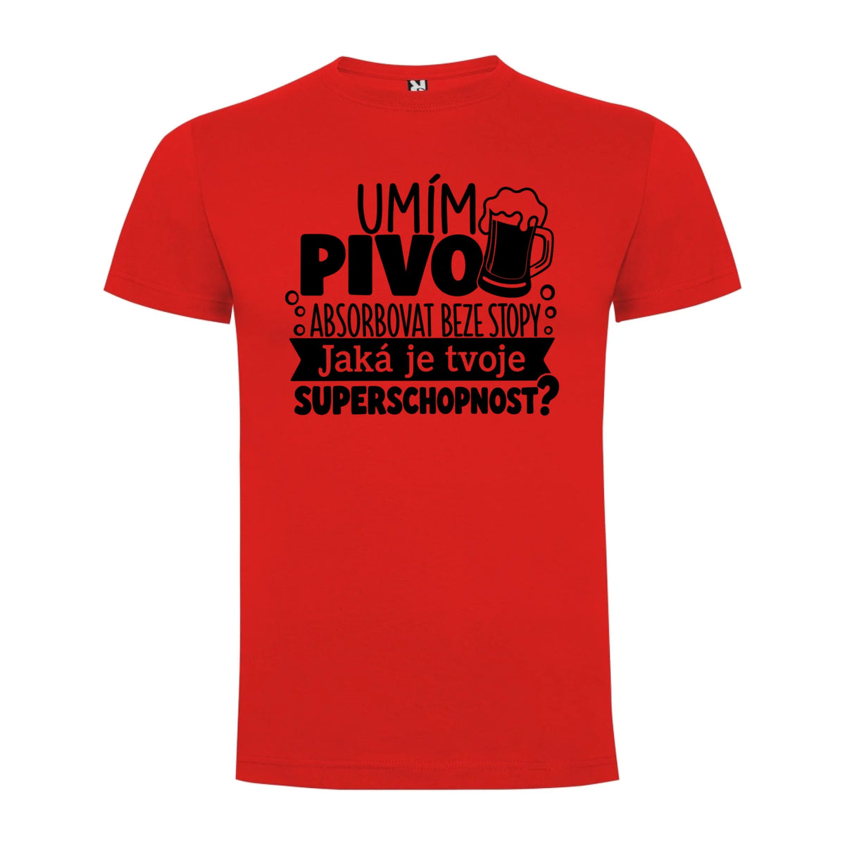 PÁNSKÉ TRIČKO PIVO SUPERSCHOPNOST s možností dotisku jména, čísla, obrázku jen motiv dopředu Červená