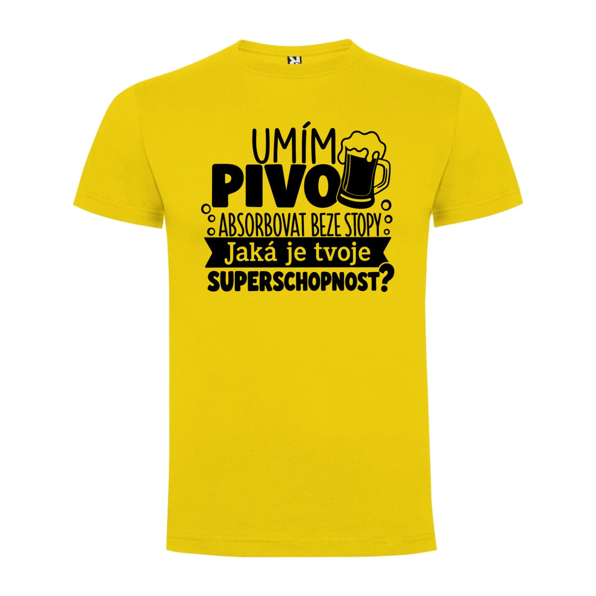 PÁNSKÉ TRIČKO PIVO SUPERSCHOPNOST s možností dotisku jména, čísla, obrázku jen motiv dopředu Žlutá