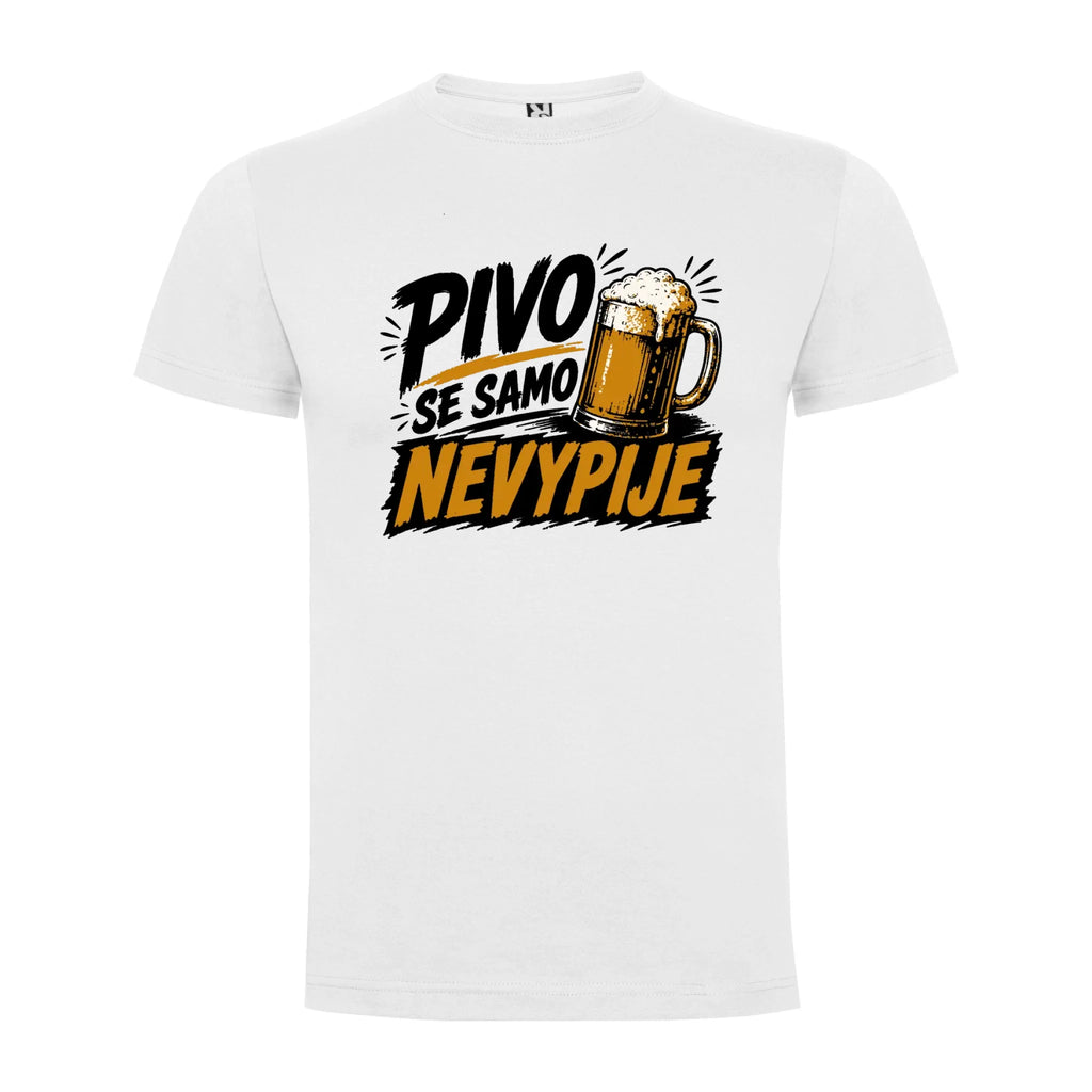 PÁNSKÉ TRIČKO PIVO SE SAMO NEVYPIJE s možností dotisku jména, čísla, obrázku jen motiv dopředu Bílá