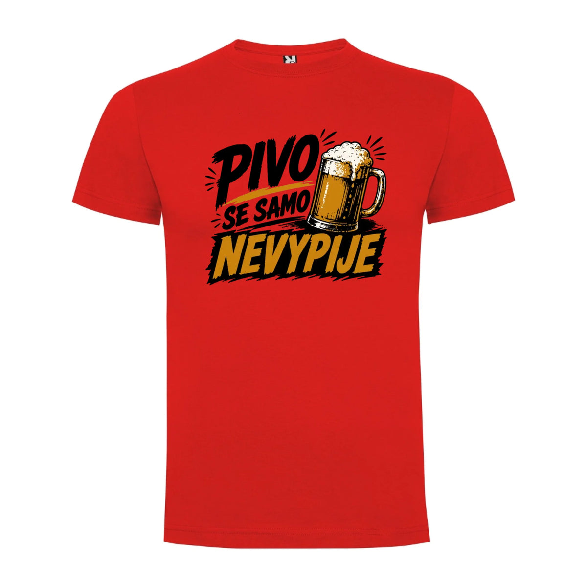 PÁNSKÉ TRIČKO PIVO SE SAMO NEVYPIJE s možností dotisku jména, čísla, obrázku jen motiv dopředu Červená