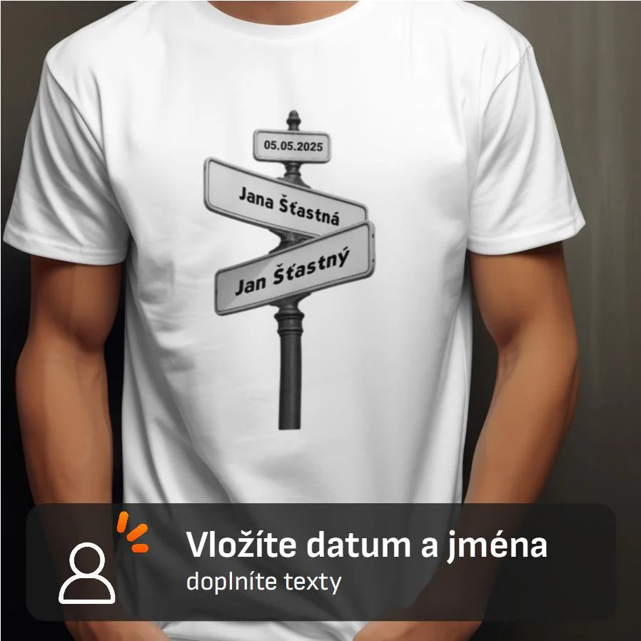 PÁNSKÉ TRIČKO s motivem OD TOHO DNE JSME SPOLU (doplníte datum a jména) s možností dotisku jména, čísla, obrázku na záda
