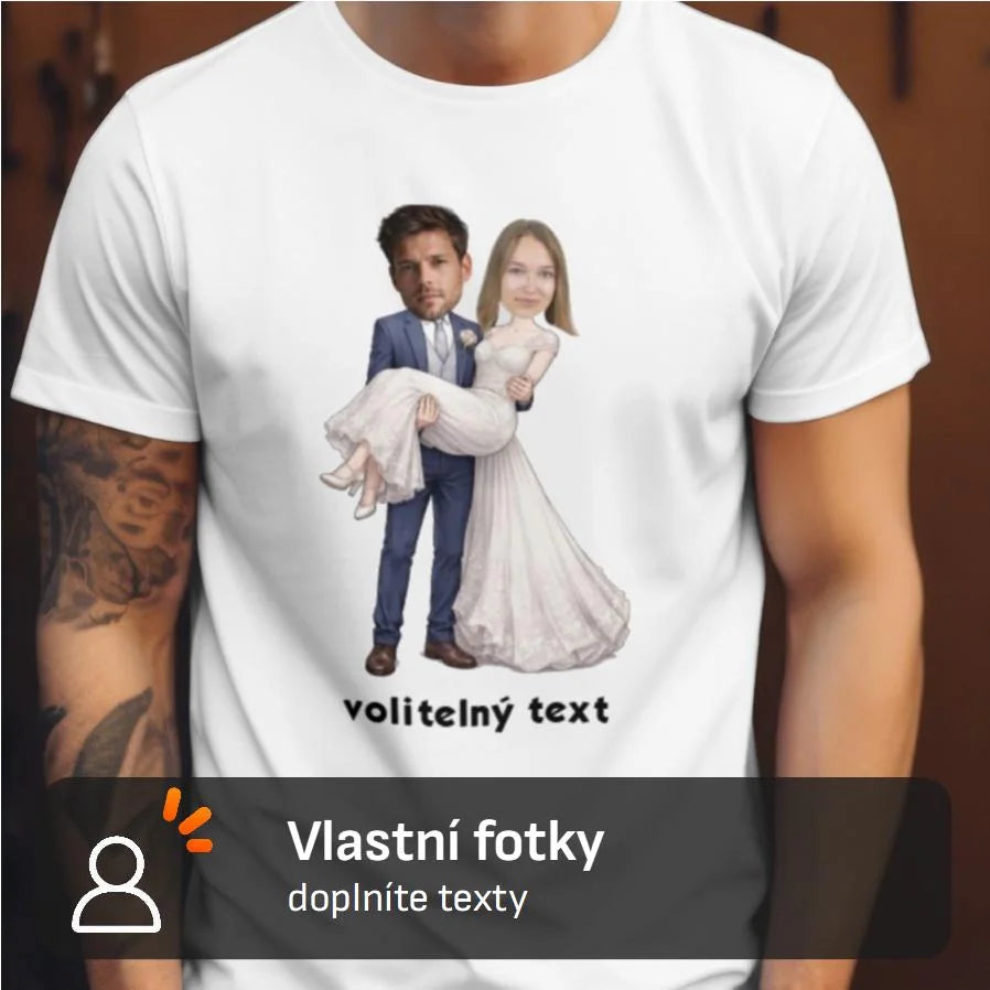 PÁNSKÉ TRIČKO s motivem NOVOMANŽELÉ (vložíte foto) s možností dotisku jména, čísla, obrázku