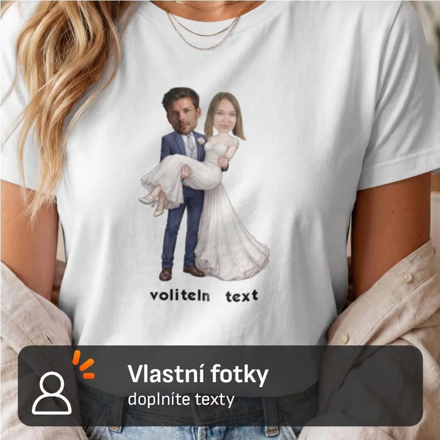 DÁMSKÉ TRIČKO s motivem NOVOMANŽELÉ (vložíte foto) s možností dotisku jména, čísla, obrázku
