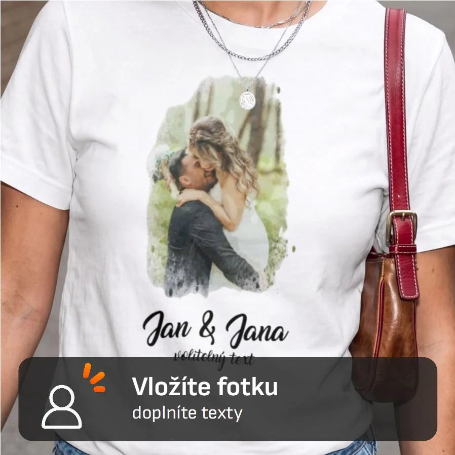 DÁMSKÉ TRIČKO s motivem SVATBA (vložíte foto a texty) s možností dotisku jména, čísla, obrázku