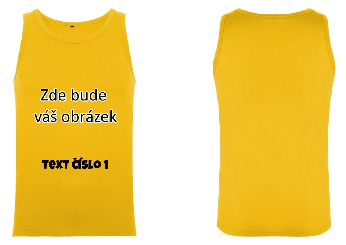 PÁNSKÉ TÍLKO s vlastním motivem/fotkou potisk dopředu i na záda žlutá
